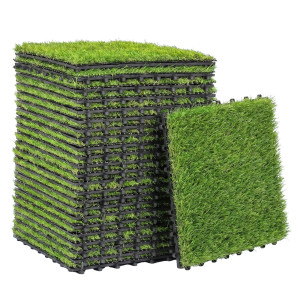 Outsunny Set da 22 pezzi Tappetino di Erba Sintetica, Pelo 25 mm, 30x30 cm, Verde   Aosom Italy