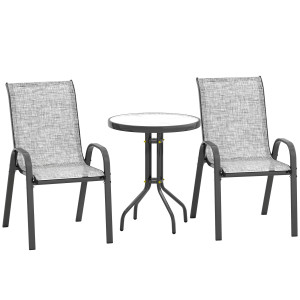 Outsunny Set da Giardino 3pz con 2 Sedie da Giardino 54x71x93 cm e Tavolino Rotondo Ø60x71 cm in Acciaio Grigio   Aosom Italy