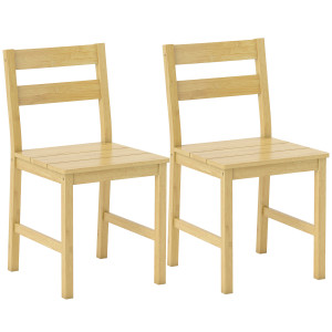 Homcom Set 2 Sedie Sala da Pranzo e Cucina in Bambù, Schienale Curvo, Naturale   Aosom Italy