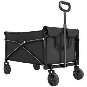 Outsunny Carrello da Giardino 80L Pieghevole con Maniglia Regolabile, in Metallo e Tessuto Oxford, 78x47.5x92 cm, Nero   Aosom Italy