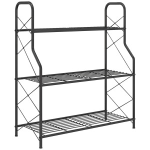 Outsunny Portapiante a 3 Livelli per Interni ed Esterni in Metallo, 69x28.5x78 cm, Nero   Aosom Italy