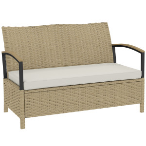 Outsunny Panca Contenitore 125L con Cuscino Imbottito, in Metallo, 123x70x82 cm, Cachi   Aosom Italy