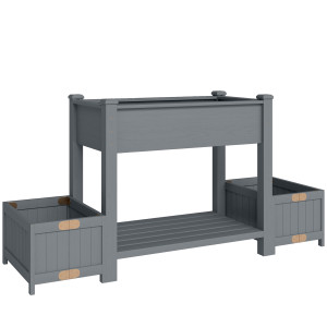 Outsunny Letto per Orto Rialzato Fioriera con Ripiano, 149x46x76cm, Grigio   Aosom Italy