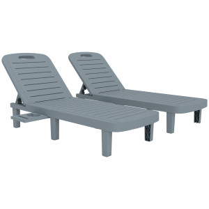 Outsunny Set 2 Lettini Prendisole con Schienale Regolabile e Vassoi, in Polipropilene, 62x158x88 cm, Grigio Scuro   Aosom Italy