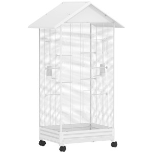 Pawhut Gabbia per Uccelli, Voliera in Acciaio con Ruote, 79x65x155cm, Bianco   Aosom Italy