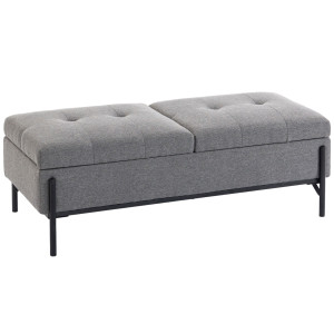 Homcom Panca Contenitore in Lino, Panca da Letto con 2 Scomparti, Coperchi Ribaltabili e Imbottitura Extra Spessa, 117x50x44 cm, Grigio   Aosom Italy