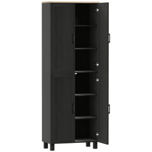 Homcom Mobile Dispensa da Cucina in Legno con 5 Ripiani Regolabili e 4 Ante, 60x30x170.5 cm, Nero   Aosom Italy