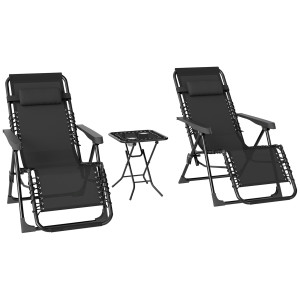 Outsunny Set di 2 Sedie Sdraio da Giardino Zero Gravity e Tavolino con Portabicchieri, Set Sedie Pieghevoli con Poggiatesta e Tessuto Traspirante,