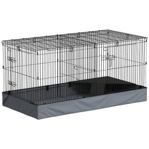 Pawhut Gabbia per Animali Piccoli 2 in 1, Coperchio Rimovibile e Sezioni Separate, 121x61x61 cm, Nero