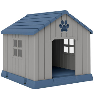 Pawhut Casetta per Cani Taglia Media da Esterno Impermeabile con Base Rialzata e Finestre, 85x79x82 cm, Grigio   Aosom Italy
