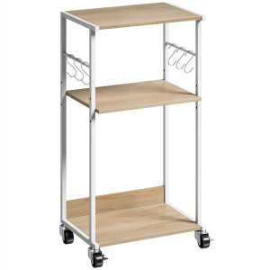 Homcom 3-Livelli Stampante Supporto con Ruote e Ganci, Tavolino Moderno, Naturale.   Aosom Italy