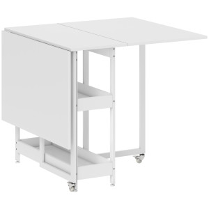 Homcom Tavolo Pieghevole a 2 Ribalte per 4 Persone con 2 Ripiani Aperti, Legno e Metallo, 133.4x80x75 cm, Bianco   Aosom Italy