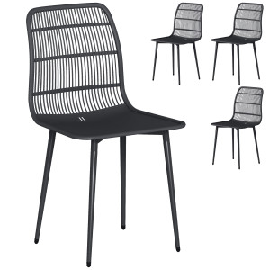 Outsunny Sedie da Pranzo per Esterni Set da 4, Sedie da Giardino con Schienale Fessurato, Nero   Aosom Italy