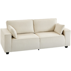 Homcom Divano Moderno 3 posti con braccioli larghi e 2 cuscini per salotto, 218x79x91 cm, beige   Aosom Italy