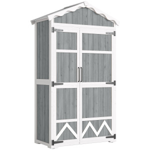 Outsunny Casetta da Giardino in Legno, Armadio per Attrezzi con 4 Ripiani e Tetto in Metallo Zincato, 105x55x179 cm, Grigio   Aosom Italy