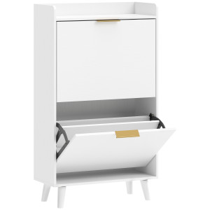 Homcom Scarpiera Stretta con 2 cassetti ribaltabili e ripiani regolabili per 12 paia, 70x30x120 cm, Bianco   Aosom Italy