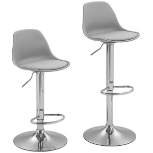 Homcom Set 2 Sgabelli Bar con Altezza Regolabile, Sgabelli Cucina Alti in PU con Schienale, Poggiapiedi e Seduta Morbida, Struttura in Acciaio, Sedie
