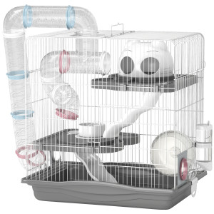 Pawhut Gabbia per Criceti a 3 Livelli e 14 Tubi con Casetta, Rampa, e Accessori, in Metallo e Plastica, 45x30x45 cm, Grigio   Aosom Italy
