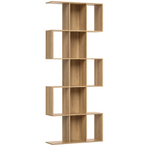 Homcom Libreria Scaffale a 5 Ripiani in Legno a Forma di S, Libreria Verticale Salvaspazio con 15 Compartimenti, Rovere   Aosom Italy