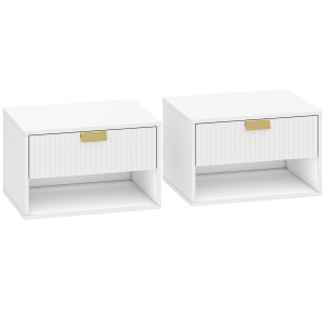 Homcom Set di 2 Comodini Sospesi con Cassetto Decorato e Mensola Aperta, Bianco   Aosom Italy