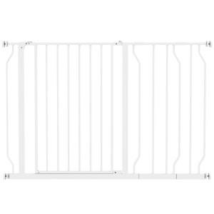 Pawhut Cancelletto di Sicurezza per Cani in Acciaio e ABS, Estensibile 75-115cm per Scale e Porte, Bianco Aosom