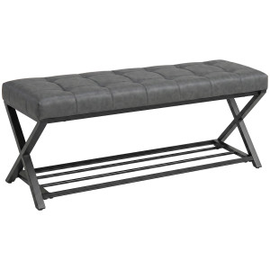 Homcom Panca Porta Scarpe d'Ingresso con Rivestimento in Ecopelle, 112x37x47 cm, Grigio Scuro   Aosom Italy
