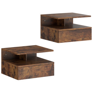 Homcom Set di 2 Comodini Sospesi con Cassetto e Mensola Aperta, 35x32x22.5 cm, Marrone Rustico   Aosom Italy
