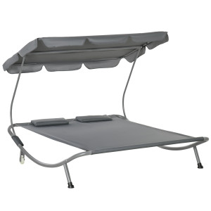 Outsunny Lettino Matrimoniale 2 Posti Prendisole Parasole Regolabile Esterno e Giardino 200x170x134cm Grigio Aosom