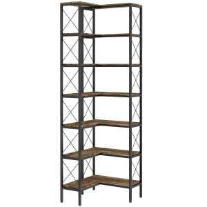 Homcom Libreria Angolare a 6 Ripiani a L Indipendente, Telaio in metallo, 60x60x200 cm, Marrone Rustico   Aosom Italy
