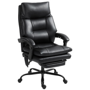 Homcom Sedia Ufficio Ergonomica, Poltrona da Ufficio in PU con Supporto Lombare Gonfiabile e Schienale Reclinabile, Altezza Regolabile, Nero   Aosom