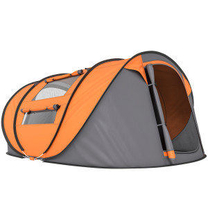 Outsunny Tenda da Campeggio Pop Up 2 Posti con 2 Porte, 4 Finestre e Telo Impermeabile, 263.5x220x123 cm, Arancione   Aosom Italy