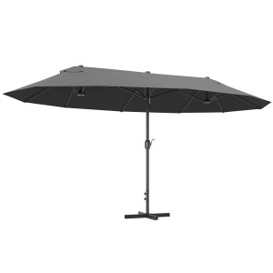 Outsunny Ombrellone Doppio a 12 Stecche con Base a Croce e Manovella, in Acciaio e Poliestere, 455x265x238 cm, Grigio   Aosom Italy