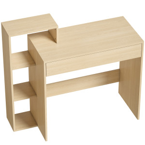 Homcom Scrivania PC Moderna con 3 Ripiani Aperti e Cassetto, in Legno, Color Legno, 100x40x90 cm   Aosom Italy