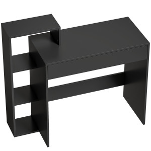 Homcom Scrivania PC Moderna con 3 Ripiani Aperti e Cassetto, in Legno Nero, 100x40x90 cm   Aosom Italy