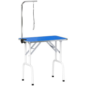 Pawhut Tavolo da Toelettatura Pieghevole con Piano Antiscivolo e Braccio Regolabile, 81x48,5x80 cm, Blu   Aosom Italy
