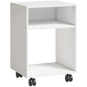 Homcom Mobile Porta Stampante in Legno con Ruote a Freno e 2 Scomparti Aperti, 40x35x55 cm, per Ufficio Studio, Bianco   Aosom Italy