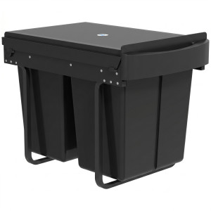 Homcom Pattumiera Sottolavello Estraibile, Pattumiera per Raccolta Differenziata, 2x20L, Secchi Interni Removibili, 52x33,5x41 cm, Nero   Aosom Italy