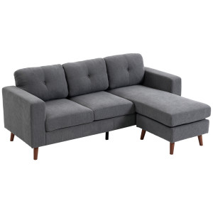 Homcom Divano Angolare 3 posti a forma di L con Chaise Longue Reversibile e Effetto Velluto a Coste, 192x137x84 cm, Grigio scuro   Aosom Italy