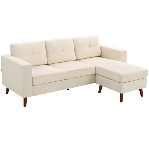 Homcom Divano 3 Posti Angolare a forma a L, Chaise Longue Reversibile E Effetto Velluto a Coste, 192x137x84 cm, Bianco e Crema   Aosom Italy