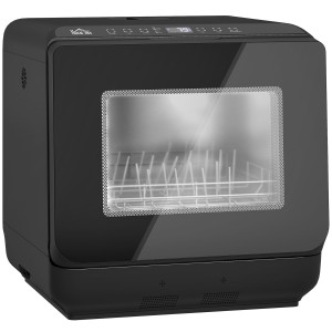 Homcom Lavastoviglie Mini da Tavolo con Serbatoio da 6 Litri e 5 Programmi, Display LED e Funzione Asciugatura, 45x44x45,8 cm, Nero   Aosom Italy
