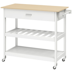 Homcom Carrello da Cucina con Cassetto e 2 Ripiani Aperti, Isola Mobile con porta-asciugamani e spazio di stoccaggio, 108,8x51x92,5 cm, Bianco   Aosom