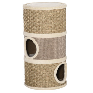 Pawhut Casetta Cuccia per Gatti Tiragraffi a Torre con 3 Nicchie, Corda in Sisal e Alga Marina, Bordo Peluche, Khaki e Marrone Aosom