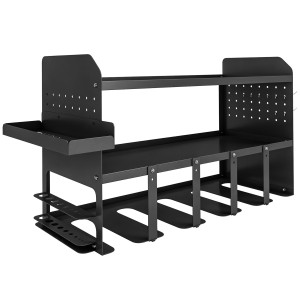 Outsunny Portautensili a 2 Livelli per Attrezzi da Giardino con Ganci Vassoio e Laterale fino a 50 kg, 61,8x23x32,7 cm, Nero   Aosom Italy