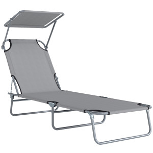 Outsunny Sdraio da Giardino Pieghevole con Tettuccio Regolabile e Schienale Reclinabile a 4 Livelli, Grigio Chiaro
