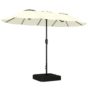 Outsunny Ombrellone Doppio a 12 Stecche con Manovella, Base a Croce e Sacchi, in Metallo e Poliestere, 3x1.5 m, Beige   Aosom Italy