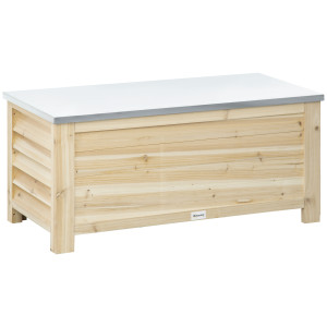 Outsunny Baule da Esterno da 155L in Legno con Coperchio in Metallo e 2 Ammortizzatori, 110x50x50 cm, color Legno   Aosom Italy