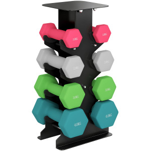 Sportnow Set 8 Manubri Pesi Esagonali Antiscivolo con Supporto, in Metallo e Plastica, Multicolore   Aosom Italy