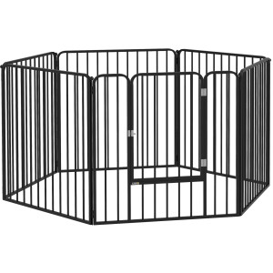 Pawhut Recinto per Cani da Interno ed Esterno a 6 Pannelli Modulabili in Acciaio con Porta e Catenaccio di Sicurezza, 164x83x80 cm, Nero   Aosom