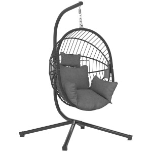 Outsunny Poltrona Sospesa a Uovo con Cuscino Imbottito e Cesto Pieghevole, 120x106x188 cm, Grigio   Aosom Italy