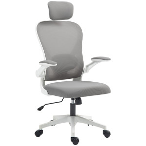 Homcom Sedia da Ufficio Ergonomica con Braccioli Ribaltabili, Supporto Lombare Regolabile, Grigio   Aosom Italy
